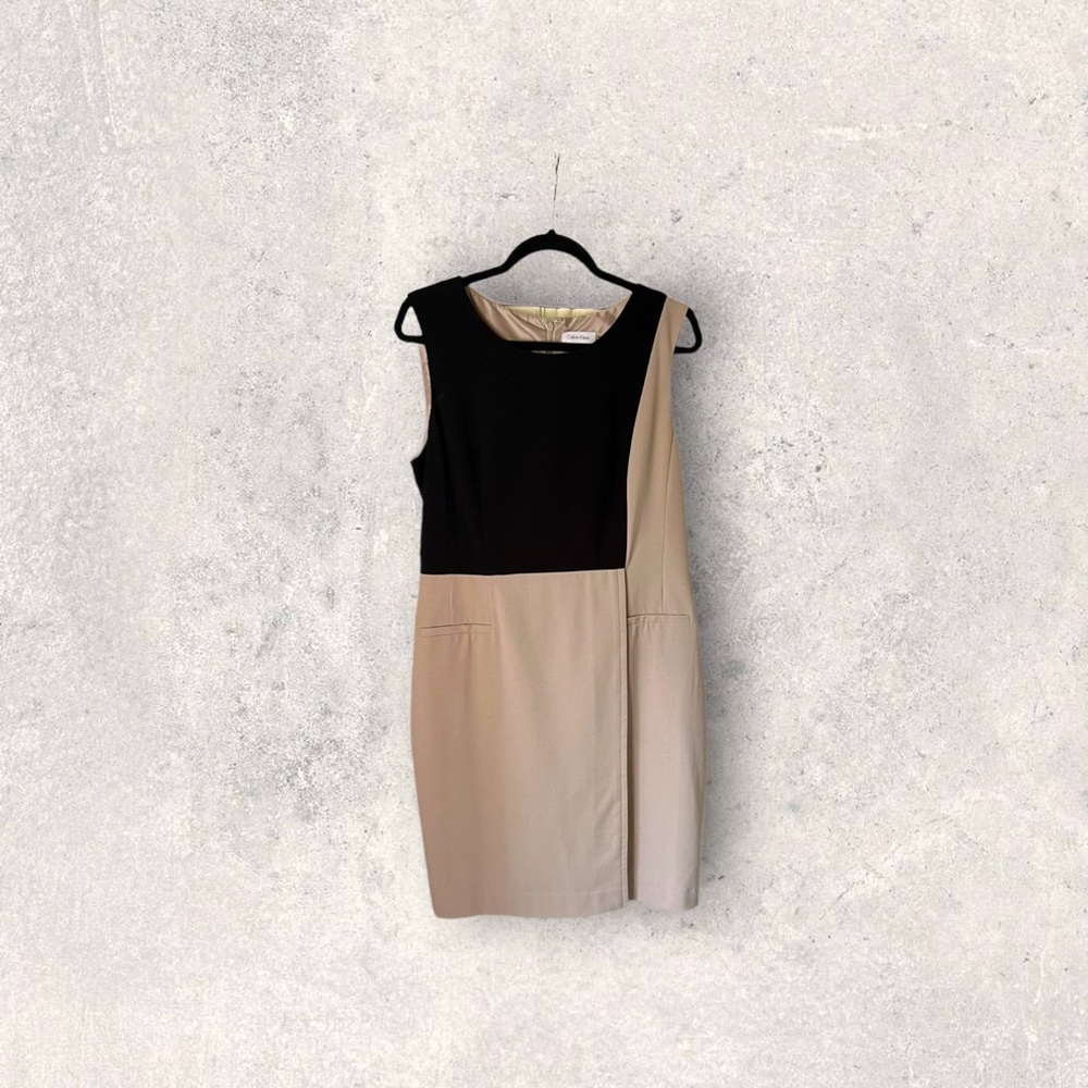 Calvin Klein black and tan sheath dress